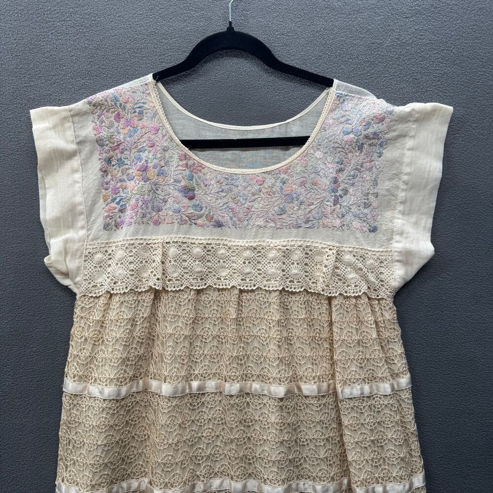 Vtg Handmade? Folk Cottagecore Lace Empire Waist Mexican Wedding Dress No Tags‎